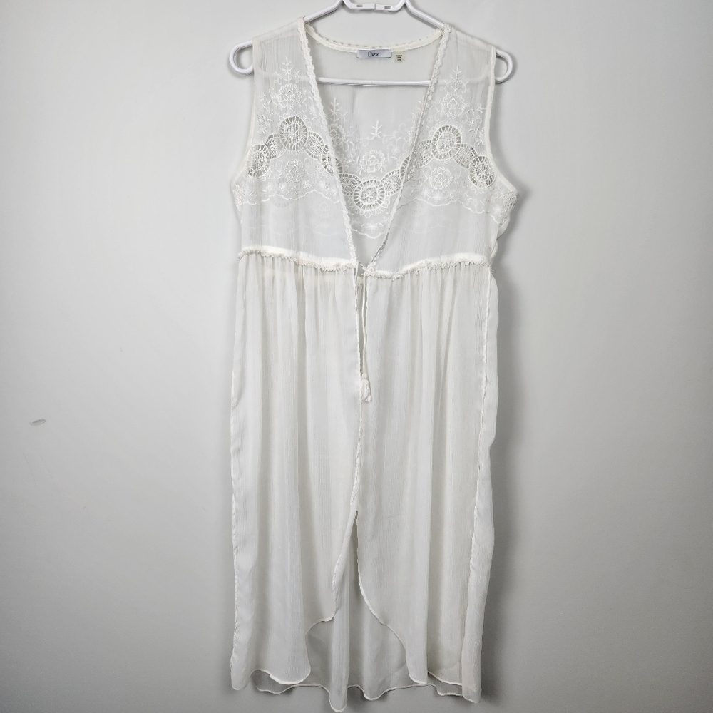 White Sheer Lace Vest Wrap Size Large Tassels Drapey